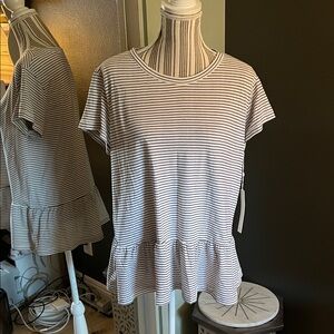 NWT. Caslon, Large, Black and White Striped Peplum Top